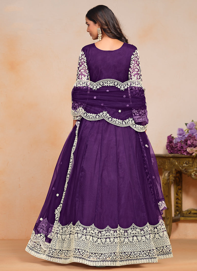 Purple Designer Embroidery Festive Anarkali Suit