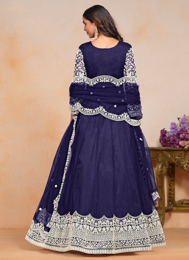 Dark Blue Designer Embroidery Festive Anarkali Suit