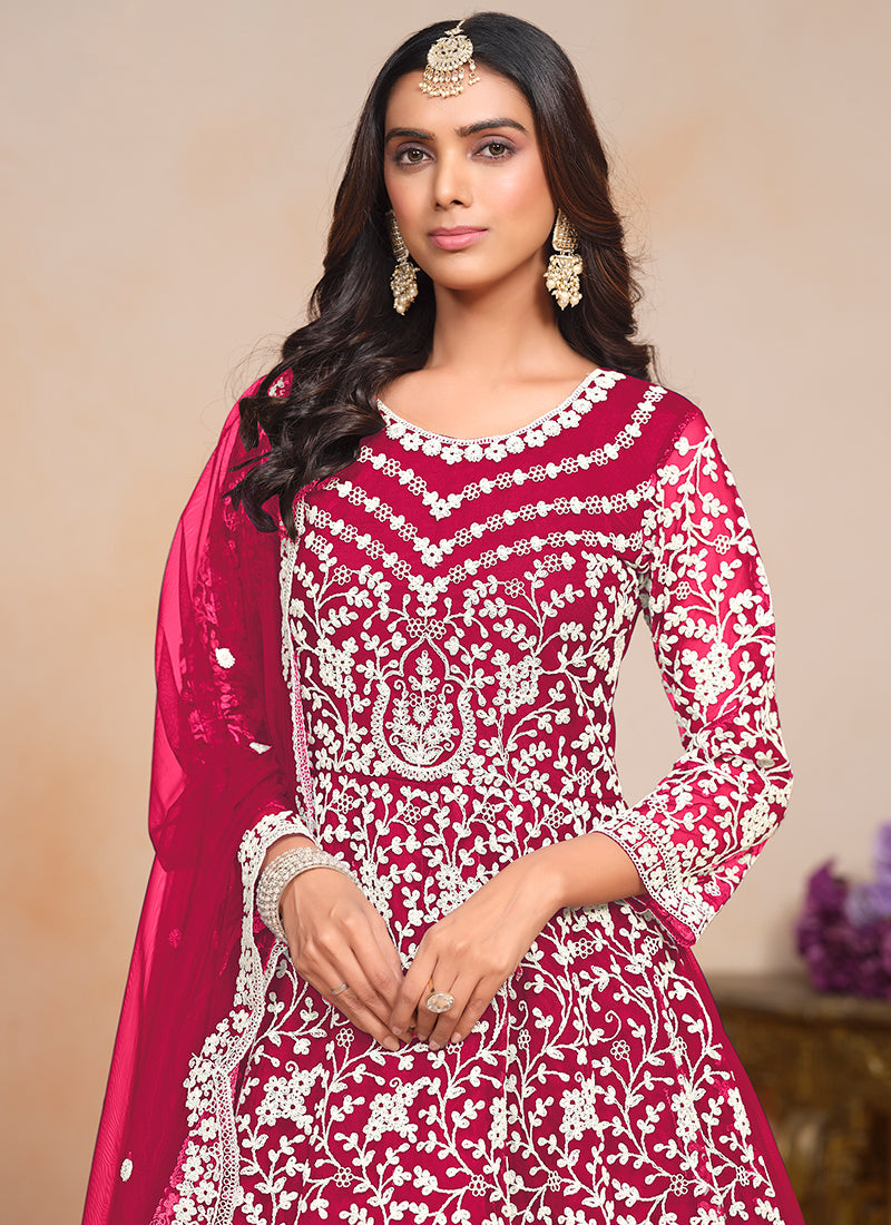 Magenta Pink Designer Embroidery Festive Anarkali Suit