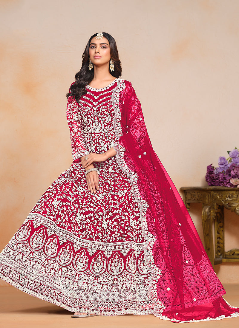 Magenta Pink Designer Embroidery Festive Anarkali Suit