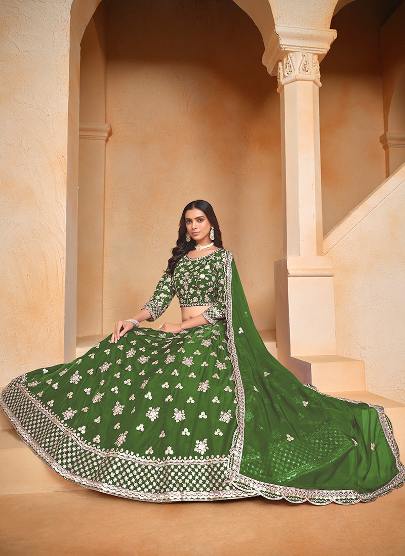 Green Sequence Embroidery Wedding Lehenga Choli