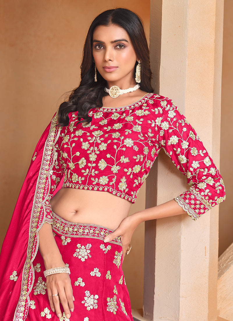 Cherry Red Sequence Embroidery Wedding Lehenga Choli