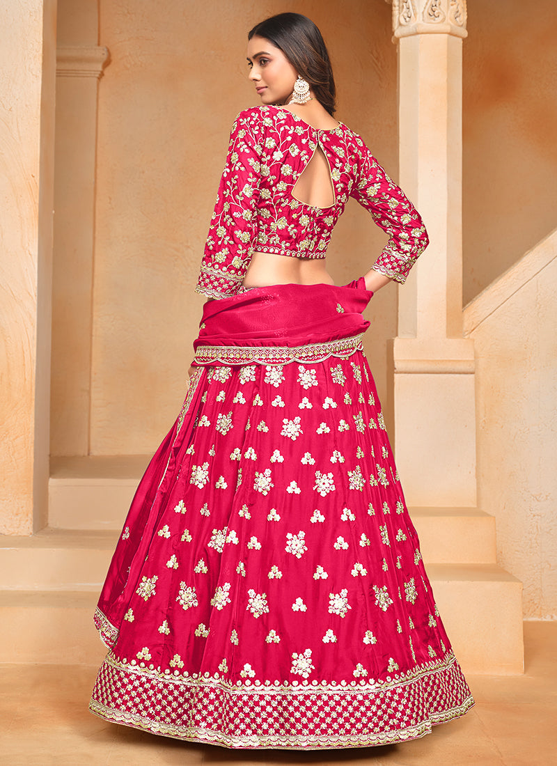 Cherry Red Sequence Embroidery Wedding Lehenga Choli