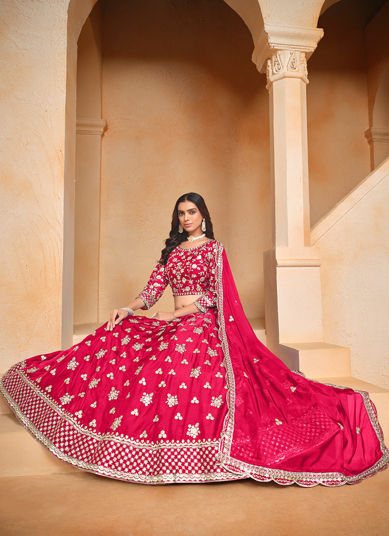 Cherry Red Sequence Embroidery Wedding Lehenga Choli