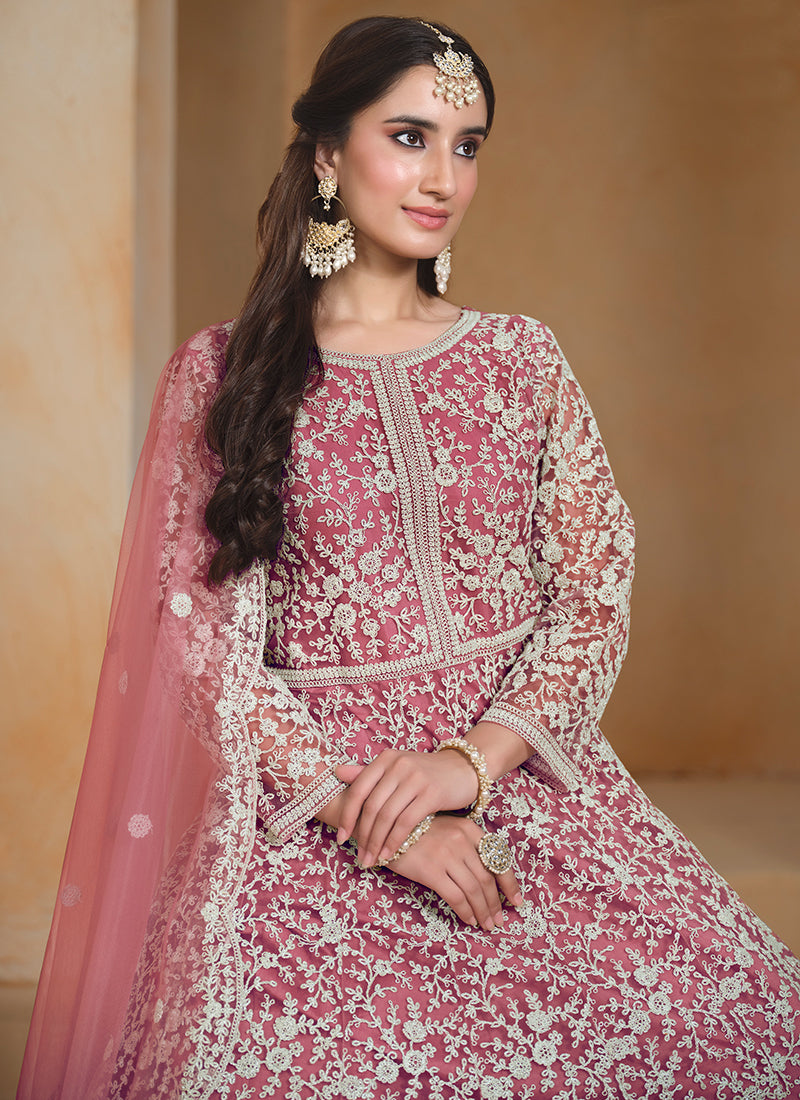 Pink Embroidery Festive Anarkali Suit