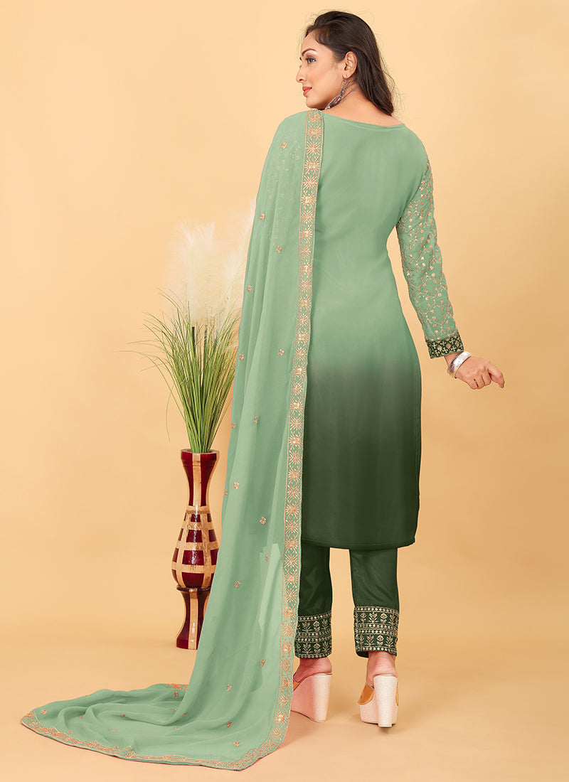 Green Ombré Georgette Pant Style Salwar Suit