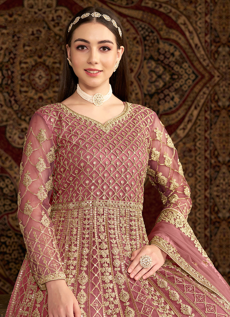 Blush Pink Traditional Embroidery Wedding Anarkali Suit