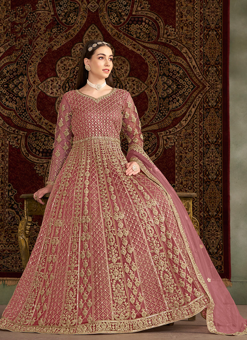 Blush Pink Traditional Embroidery Wedding Anarkali Suit