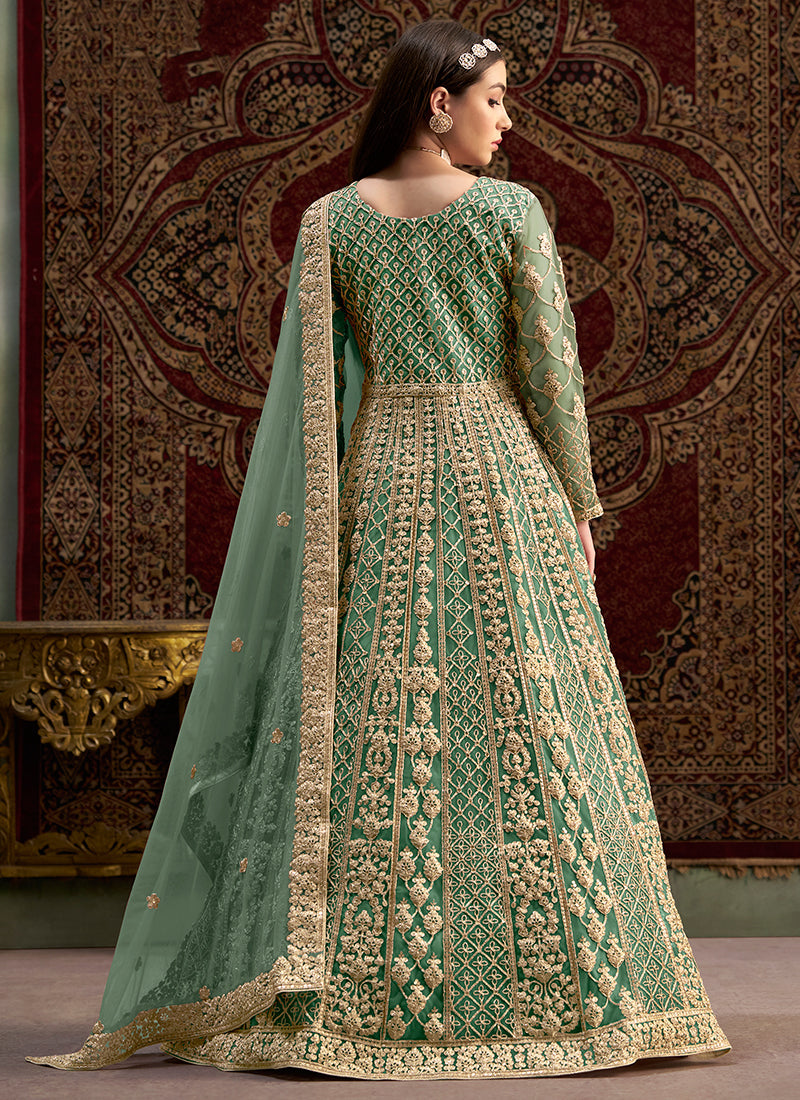 Sea Green Traditional Embroidery Wedding Anarkali Suit