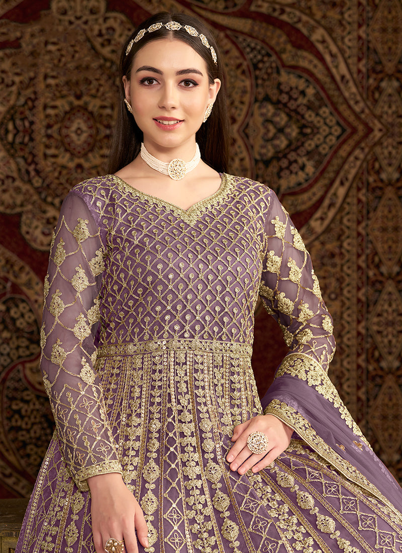 Lavender Traditional Embroidery Wedding Anarkali Suit