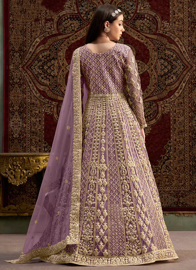 Lavender Traditional Embroidery Wedding Anarkali Suit