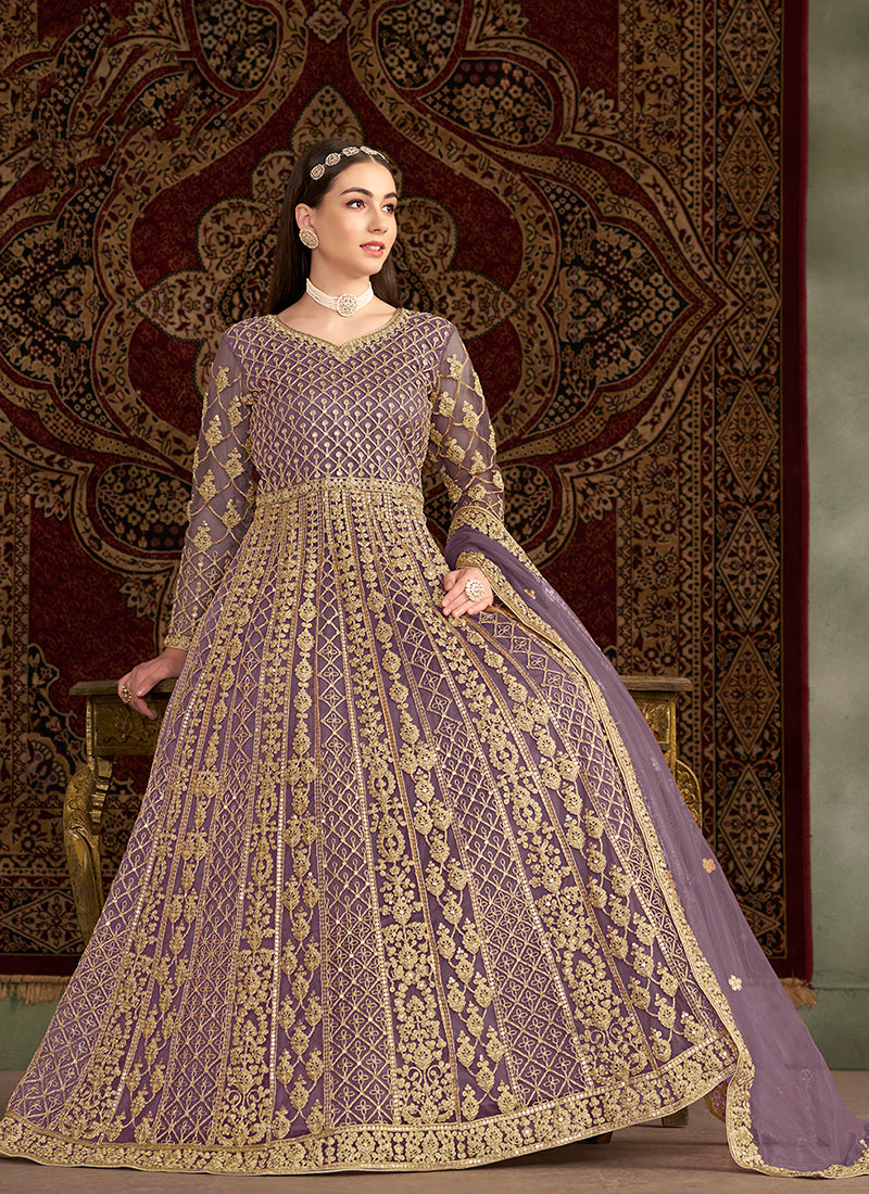 Lavender Traditional Embroidery Wedding Anarkali Suit