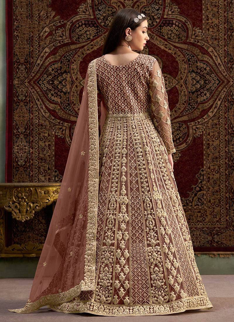 Rose Pink Traditional Embroidery Wedding Anarkali Suit