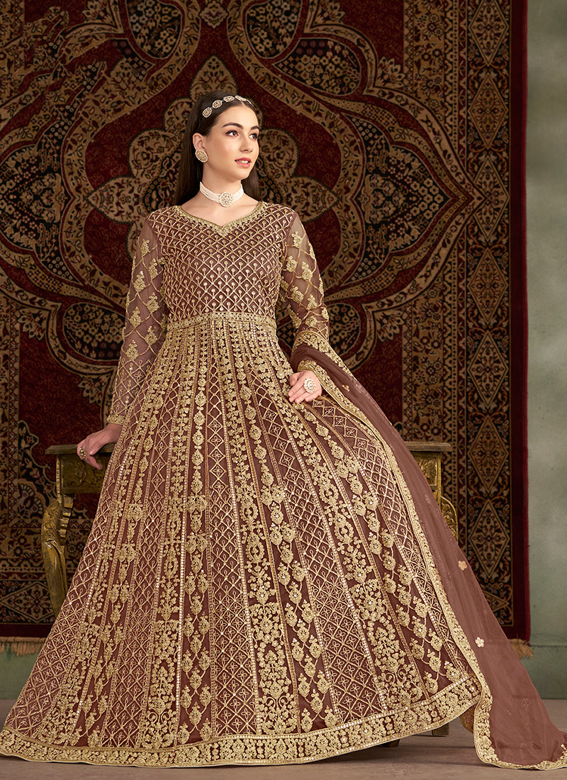 Rose Pink Traditional Embroidery Wedding Anarkali Suit