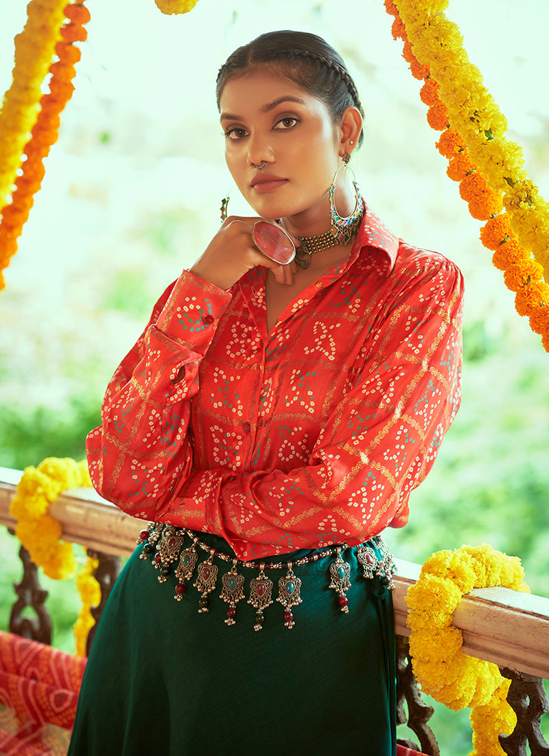 Red And Green Embroidered Traditional Lehenga Choli For Navratri