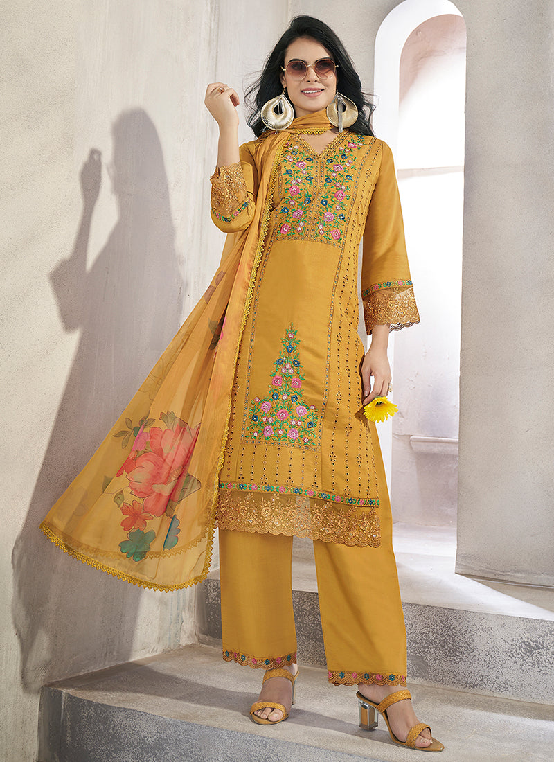 Yellow Multi Embroidery Chikankari Pakistani Salwar Kameez