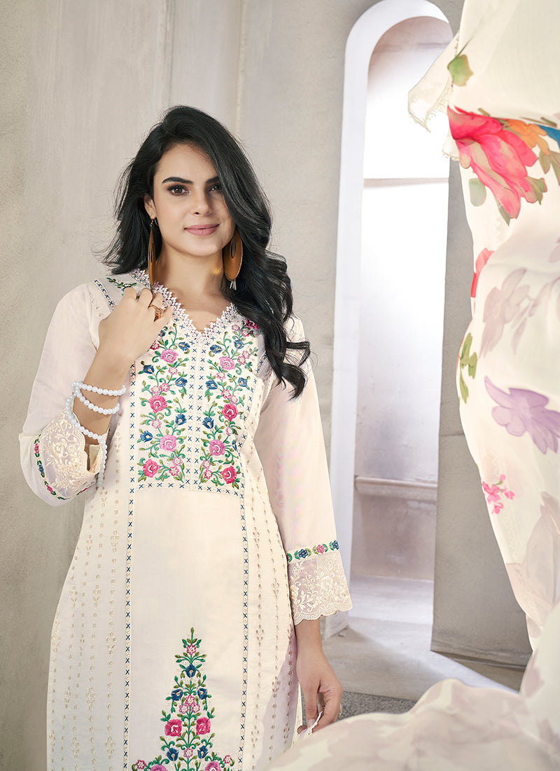 White Multi Embroidery Chikankari Pakistani Salwar Kameez