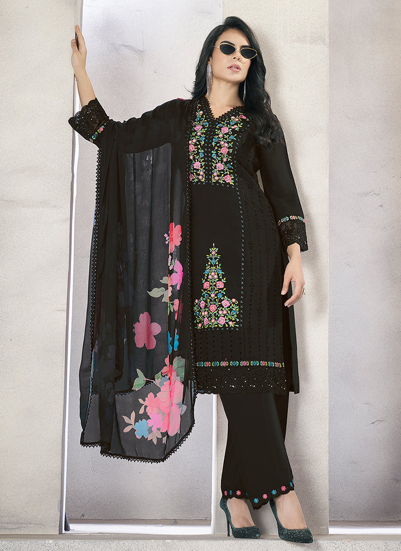 Black Multi Embroidery Chikankari Pakistani Salwar Kameez