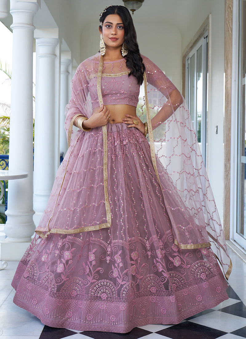 Purple Embroidery Wedding Lehenga Choli