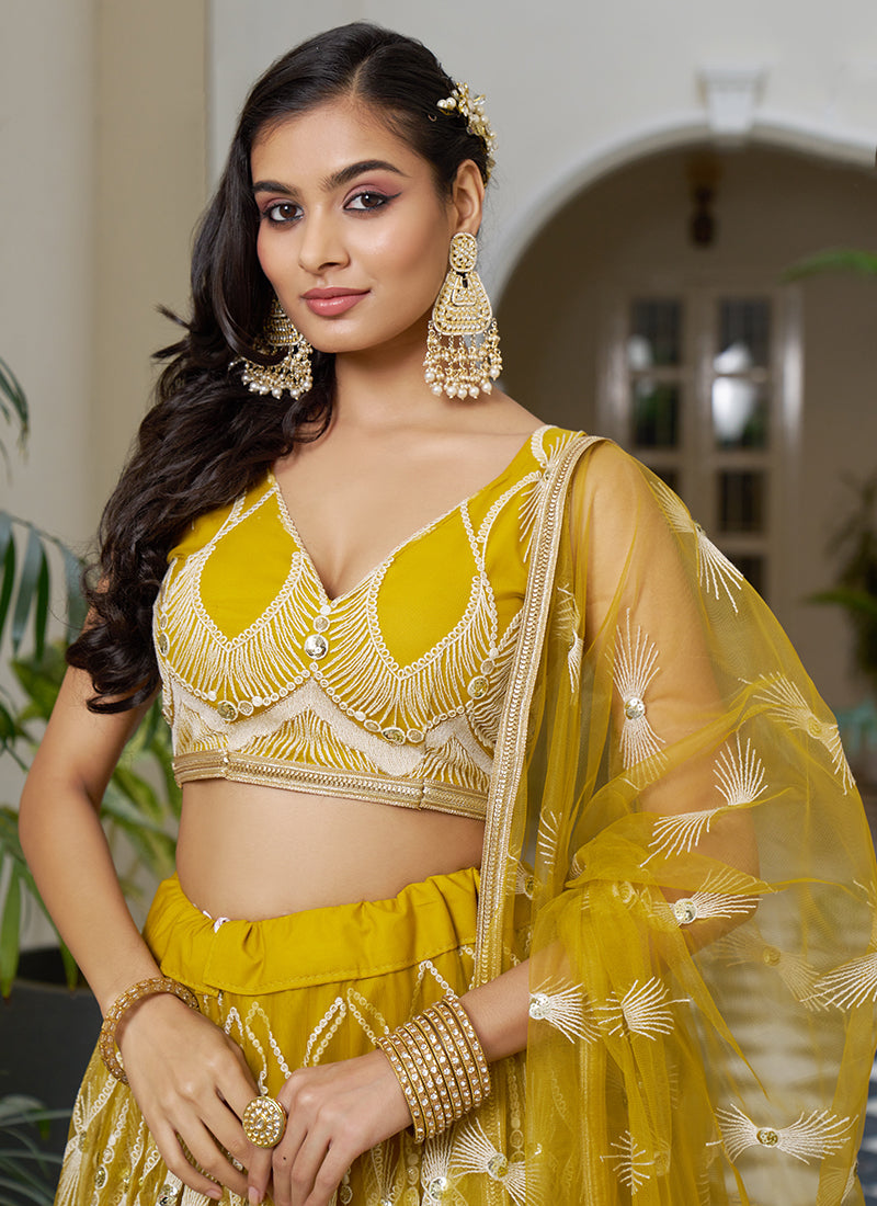 Yellow Embroidery Wedding Lehenga Choli