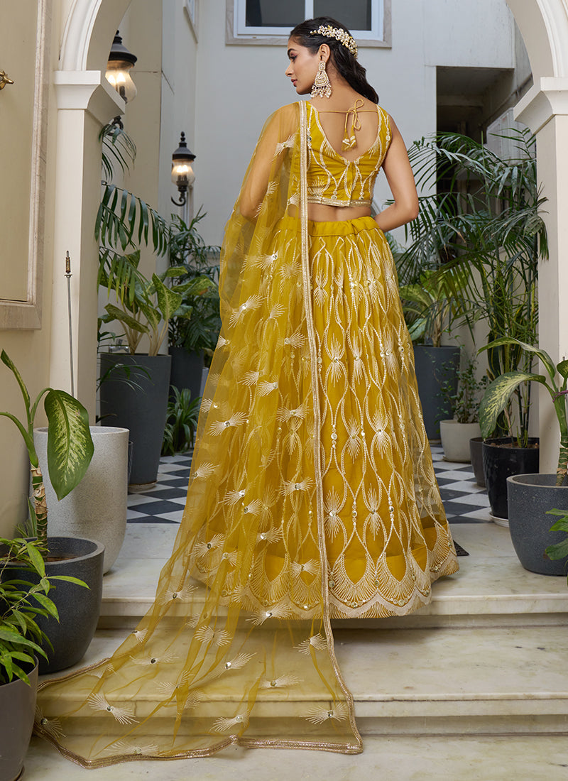 Yellow Embroidery Wedding Lehenga Choli