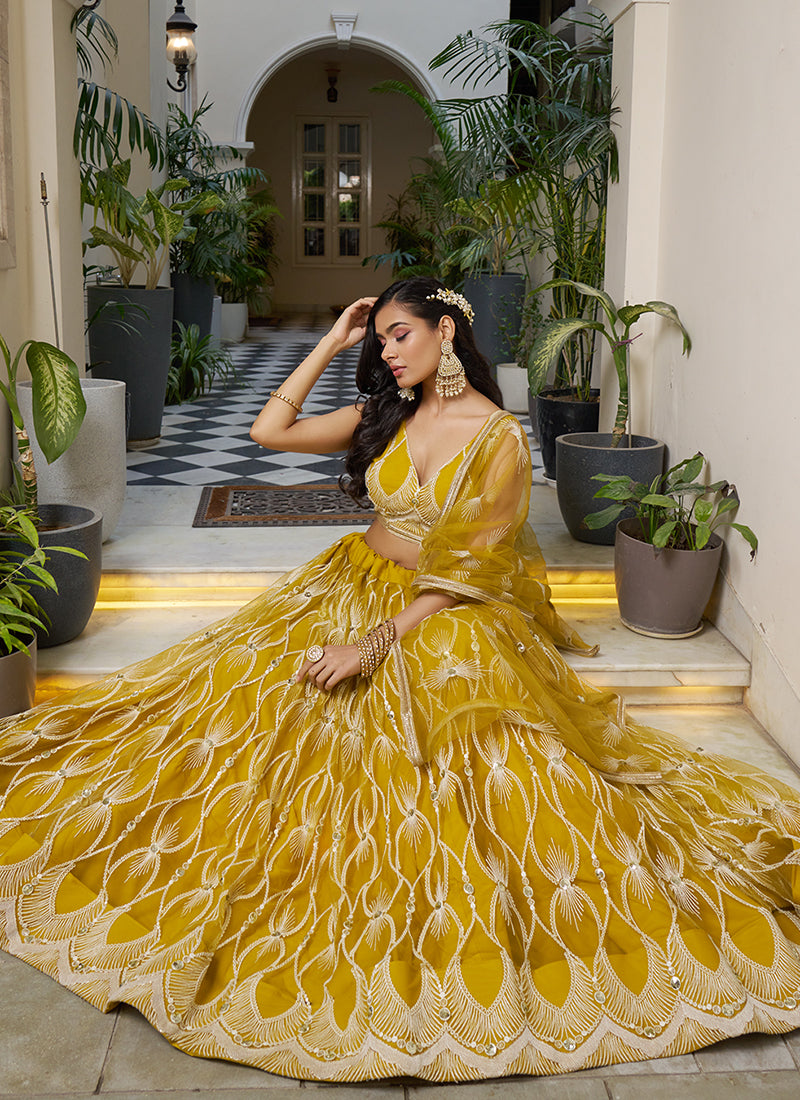 Yellow Embroidery Wedding Lehenga Choli