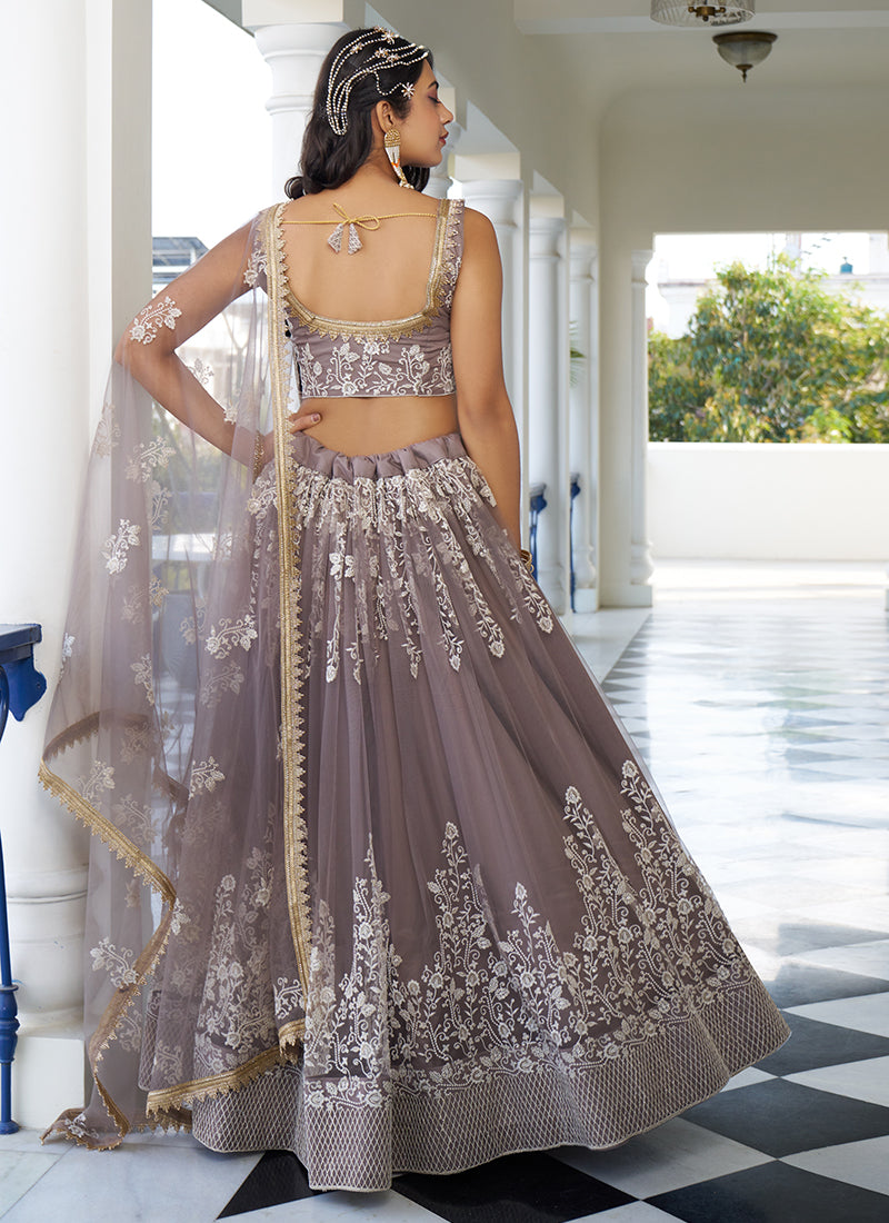 Dusty Brown Embroidery Wedding Lehenga Choli