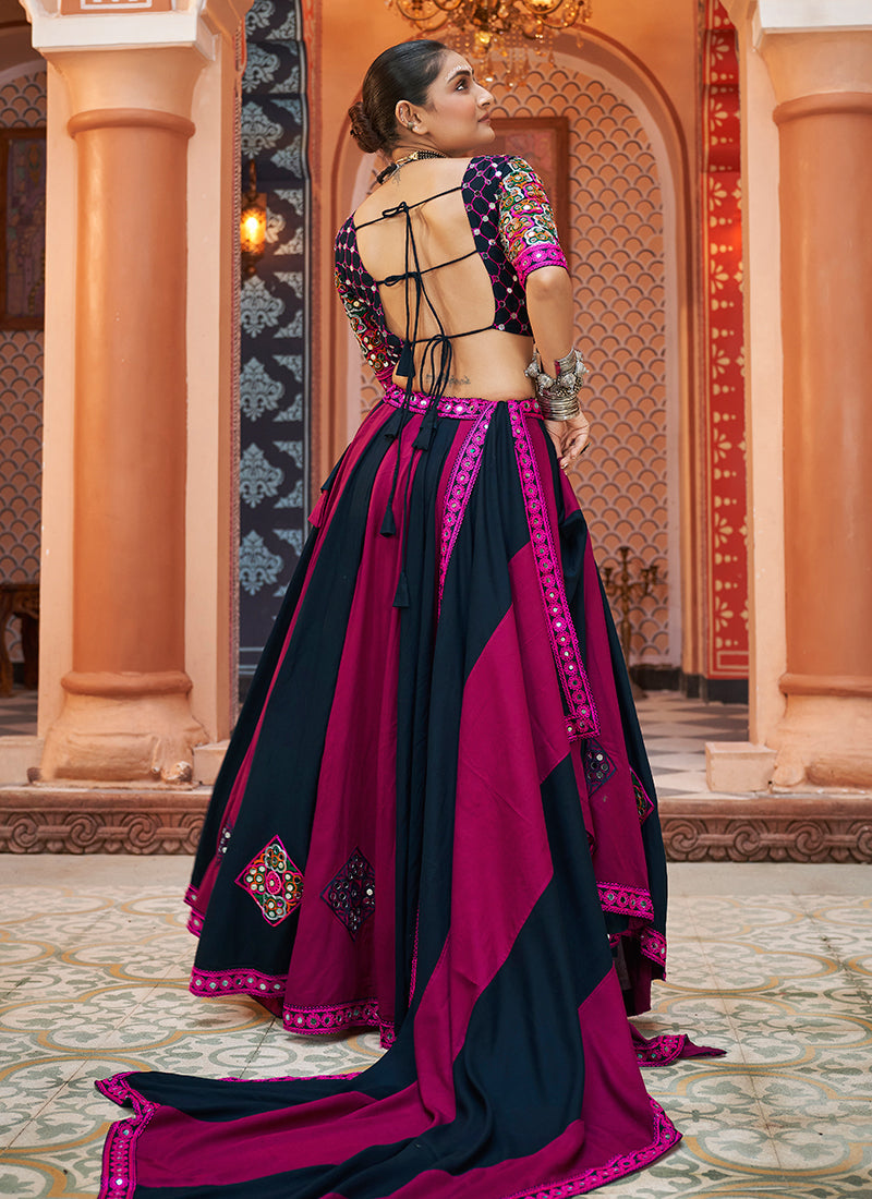 Black And Pink Multi Kutchi Embroidered Navratri Chaniya Choli