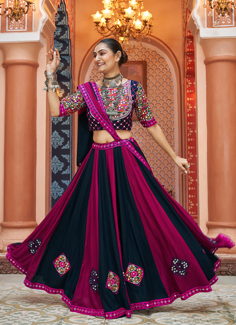 Black And Pink Multi Kutchi Embroidered Navratri Chaniya Choli