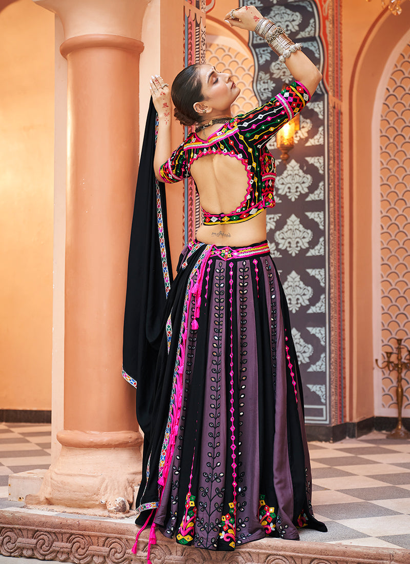 Black And Purple Multi Kutchi Embroidered Navratri Chaniya Choli