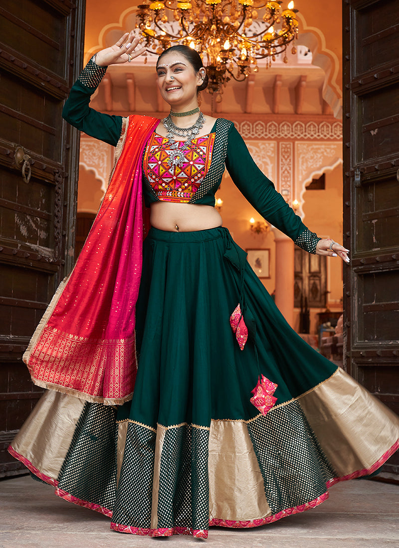 Green Multi Kutchi Embroidered Navratri Chaniya Choli