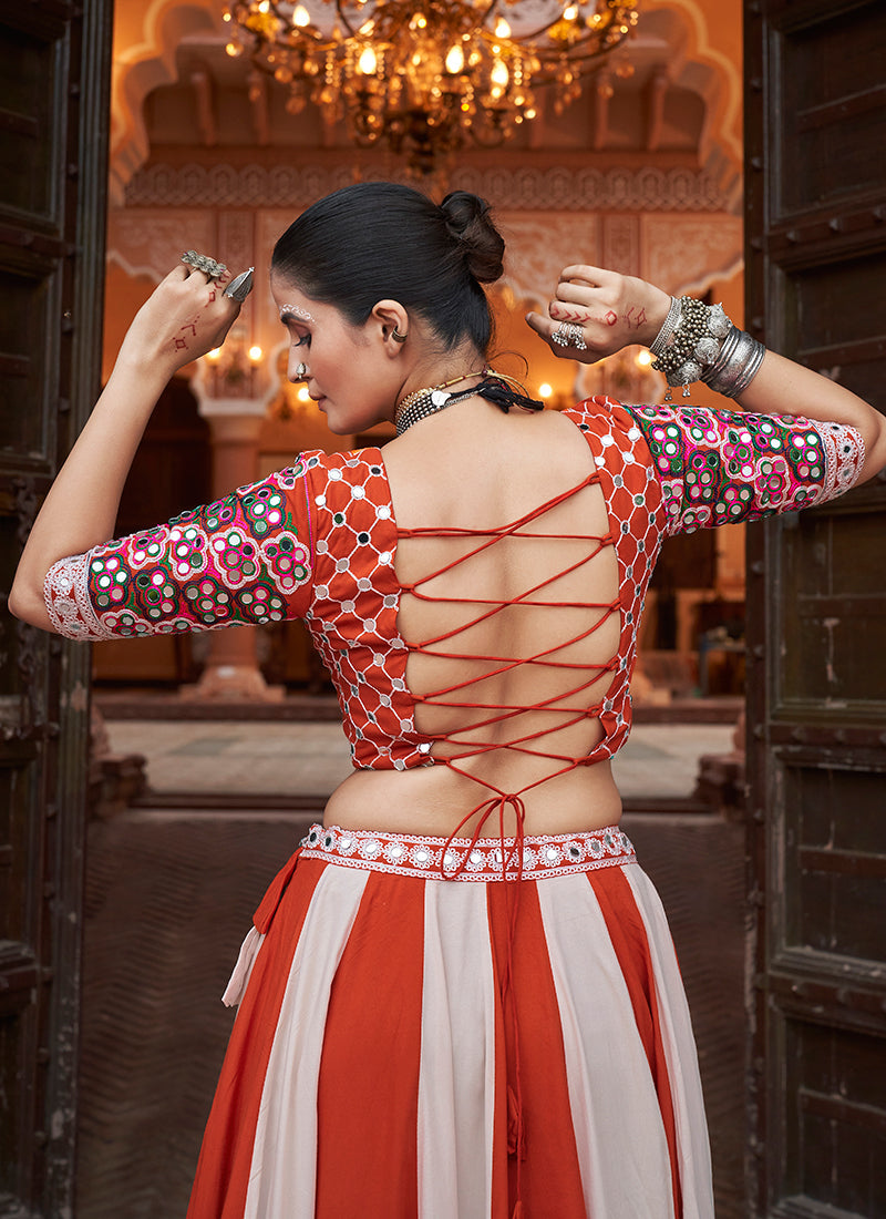 White Multi Kutchi Embroidered Navratri Chaniya Choli