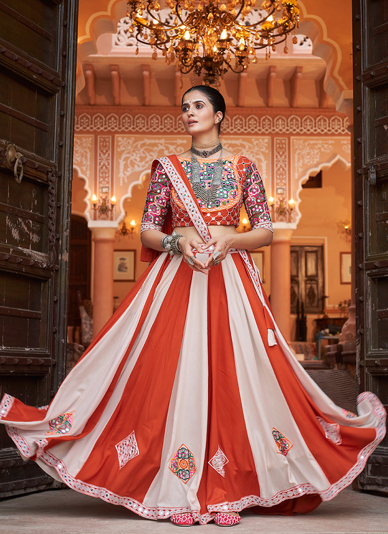 White Multi Kutchi Embroidered Navratri Chaniya Choli