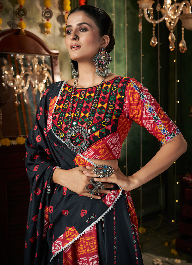 Black And Red Kutchi Embroidered Rajwadi Chaniya Choli