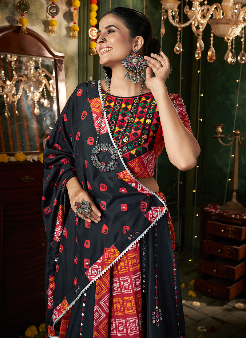 Black And Red Kutchi Embroidered Rajwadi Chaniya Choli