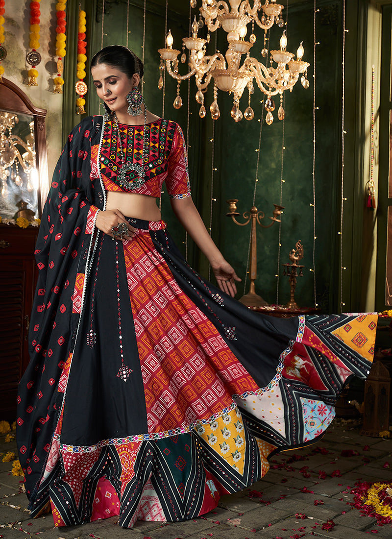 Black And Red Kutchi Embroidered Rajwadi Chaniya Choli