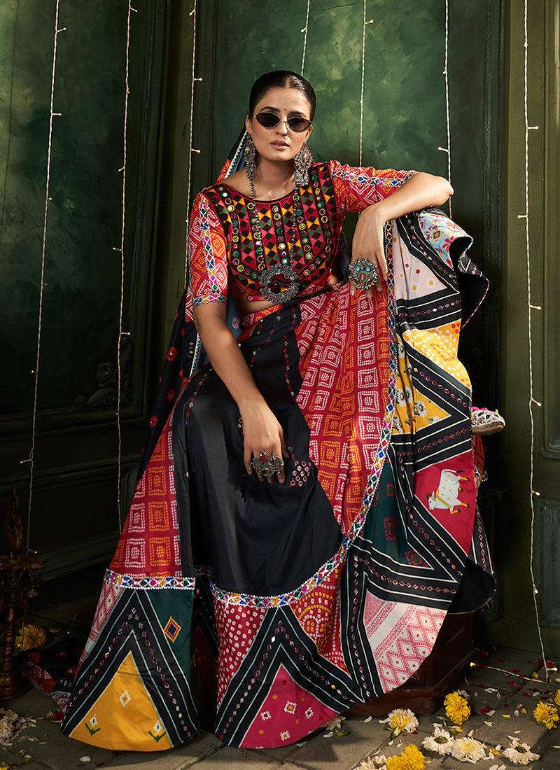 Black And Red Kutchi Embroidered Rajwadi Chaniya Choli