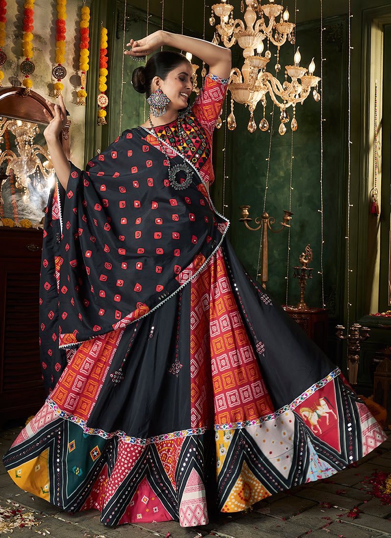 Black And Red Kutchi Embroidered Rajwadi Chaniya Choli