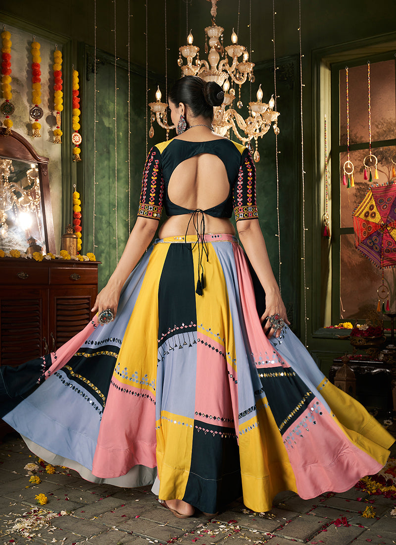 Black Multicolored Kutchi Embroidered Rajwadi Chaniya Choli