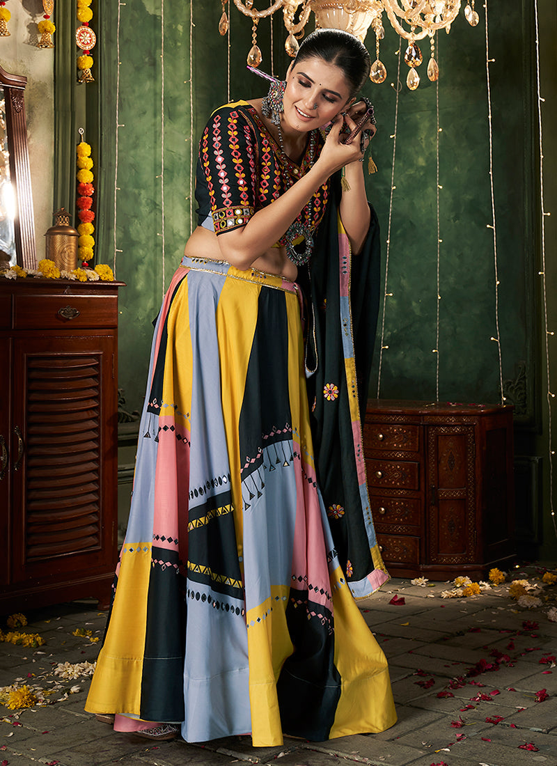 Black Multicolored Kutchi Embroidered Rajwadi Chaniya Choli