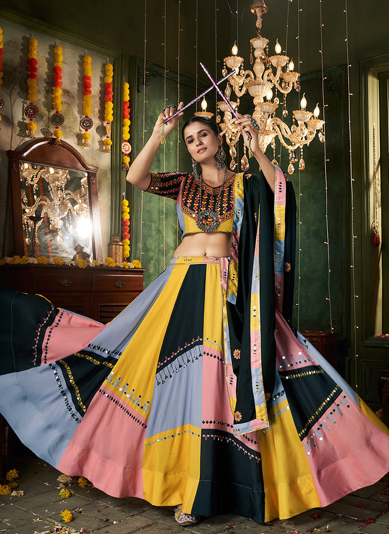 Black Multicolored Kutchi Embroidered Rajwadi Chaniya Choli