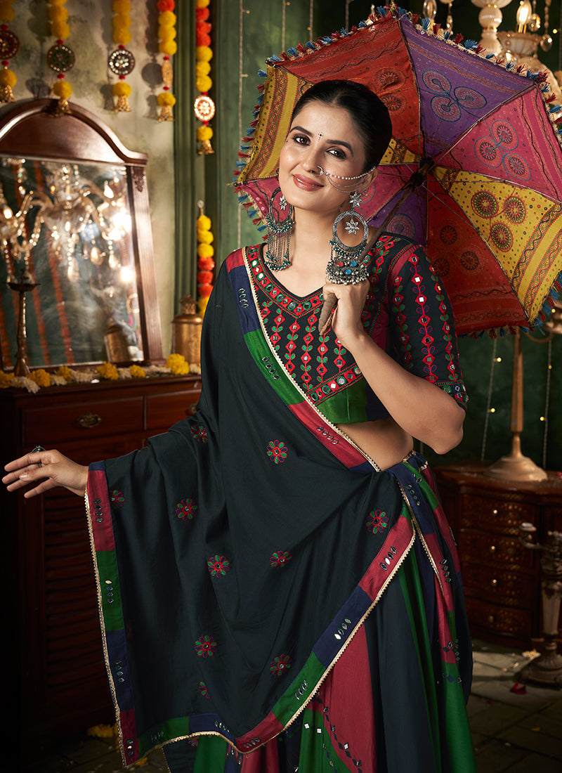 Navy Blue Multicolored Kutchi Embroidered Rajwadi Chaniya Choli