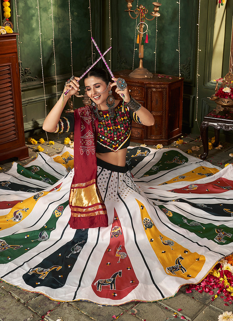 White And Black Kutchi Embroidered Rajwadi Chaniya Choli