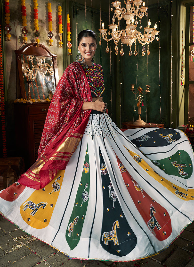 White And Black Kutchi Embroidered Rajwadi Chaniya Choli