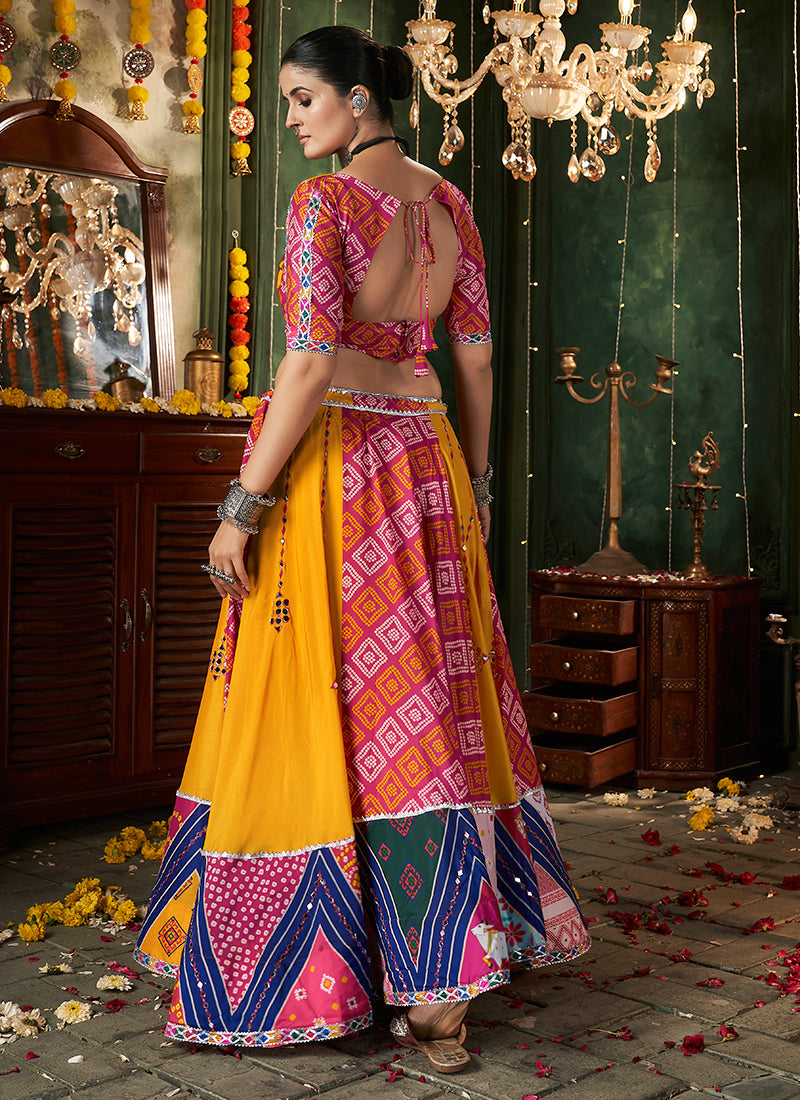 Yellow And Pink Kutchi Embroidered Rajwadi Chaniya Choli