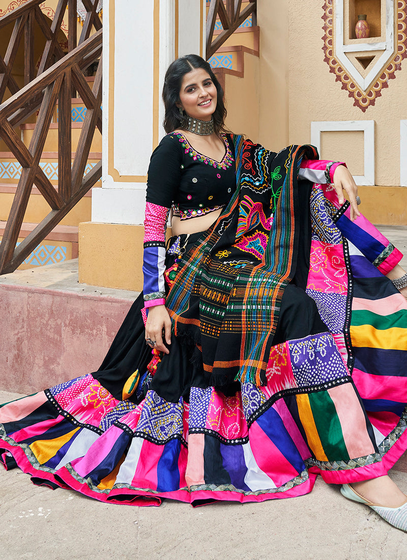 Black Multi Kutchi Embroidered Navratri Chaniya Choli