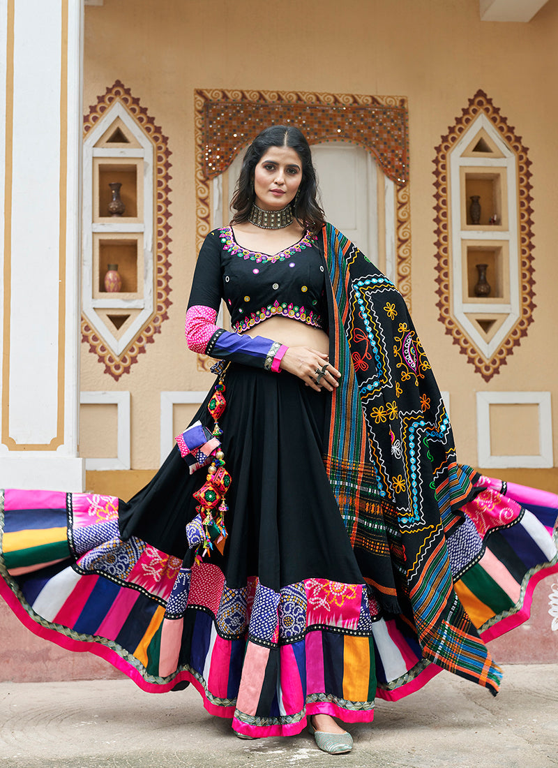 Black Multi Kutchi Embroidered Navratri Chaniya Choli