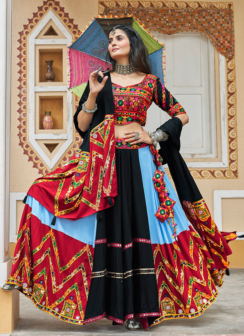 Black Multi Kutchi Embroidered Navratri Chaniya Choli