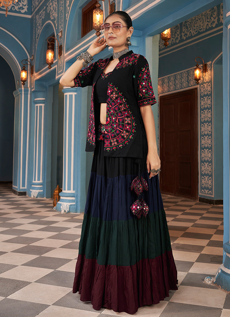 Black Multicoloured Kutchi Embroidered Chaniya Choli