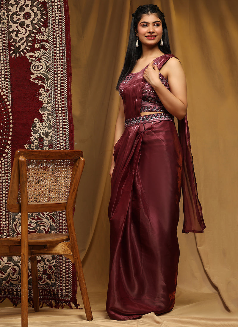 Deep Red Embroidered Designer Saree